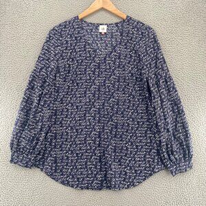 CAbi Top Womens Medium Te Amo Blue Love Print Long Bishop Sleeve Blouse Pullover